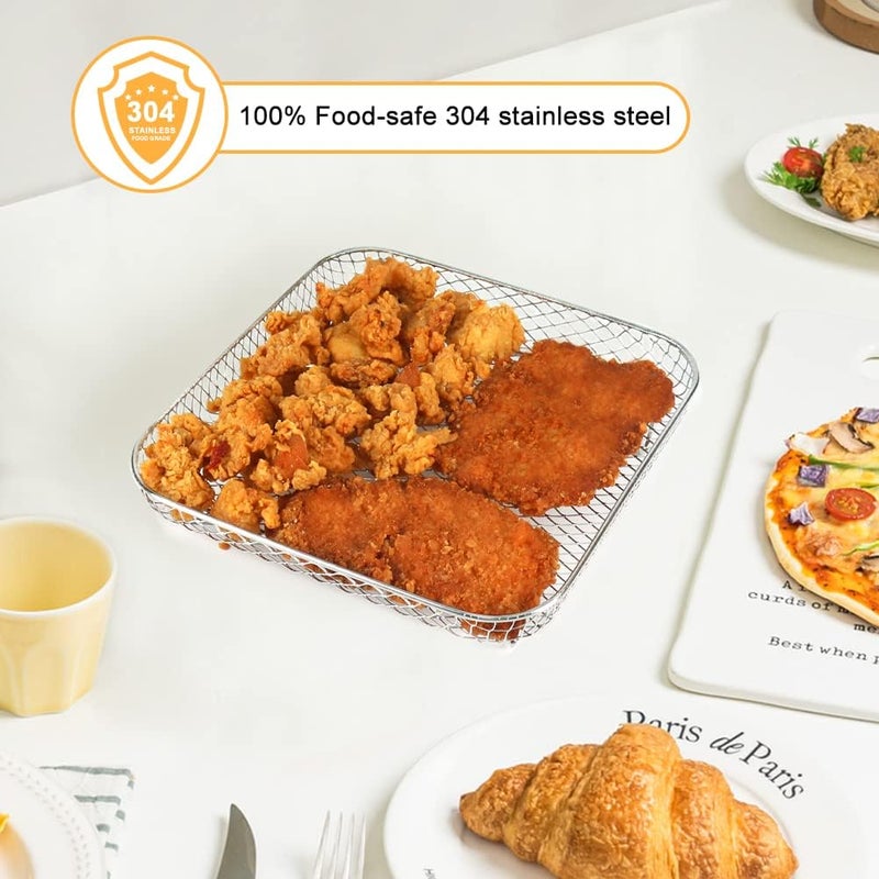 BYKITCHEN 8 inch Square Air Fryer Rack, 3pcs Stackable Stainless Steel Dehydrator Rack with Silicon Feet, Square Air Fryer Accessories for Cosori, Instant Vortex, Ninja Pro XL 6.5 QT AF181 & More - Image 5